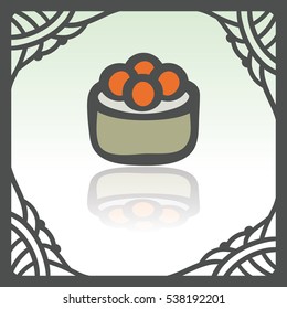 Vector outline sushi rice roll with raw caviar japan food icon in hand drawn frame. Elements for mobile concepts and web apps. Modern infographic logo and pictogram.