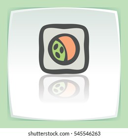 Vector outline sushi rice roll with raw fish and wasabi japan food icon on white flat square plate. Elements for mobile concepts and web apps. Modern infographic logo and pictogram.