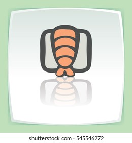 Vector outline sushi rice roll with shrimp japan food icon on white flat square plate. Elements for mobile concepts and web apps. Modern infographic logo and pictogram.