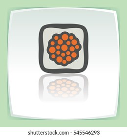 Vector outline sushi rice roll with raw caviar japan food icon on white flat square plate. Elements for mobile concepts and web apps. Modern infographic logo and pictogram.