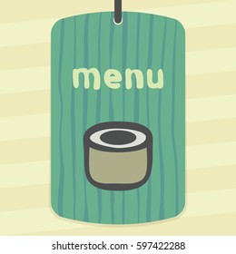 Vector outline sushi rice roll japan food icon on label with hand drawn striped background. Elements for mobile concepts and web apps. Modern infographic logo and pictogram.