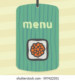 Vector outline sushi rice roll with raw caviar japan food icon on label with hand drawn striped background. Elements for mobile concepts and web apps. Modern infographic logo and pictogram.