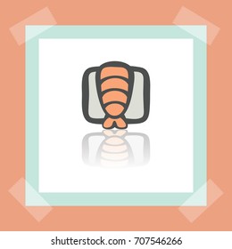 Vector outline sushi rice roll with shrimp japan food icon on white sticker. Elements for mobile concepts and web apps. Modern infographic logo and pictogram.