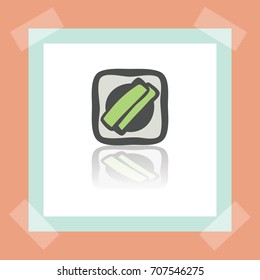 Vector outline sushi rice roll with green grass and wasabi japan food icon on white sticker. Elements for mobile concepts and web apps. Modern infographic logo and pictogram.