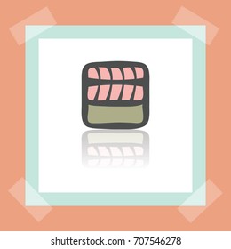 Vector outline sushi rice roll with raw fish meat salmon japan food icon on white sticker. Elements for mobile concepts and web apps. Modern infographic logo and pictogram.