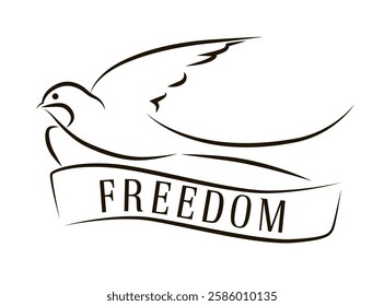 Vector outline of swallow. Swallow style tattoo with banner. Sailor sticker. Freedom tattoo. Traditional vector tattoo