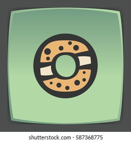 Vector outline sweet donut food icon on green flat square plate. Elements for mobile concepts and web apps. Modern infographic logo and pictogram.