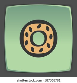 Vector outline sweet donut food icon on green flat square plate. Elements for mobile concepts and web apps. Modern infographic logo and pictogram.