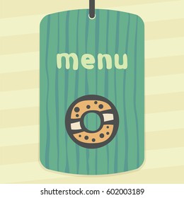 Vector outline sweet donut food icon on label with hand drawn striped background. Elements for mobile concepts and web apps. Modern infographic logo and pictogram.