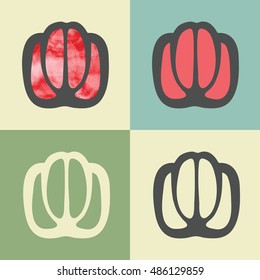 Vector outline sweet pepper food icon with watercolor fill. Elements for mobile concepts and web apps. Modern infographic logo and pictogram.