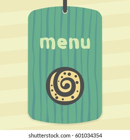 Vector outline sweet roll cookie food icon on label with hand drawn striped background. Elements for mobile concepts and web apps. Modern infographic logo and pictogram.