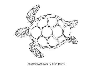 Vector outline swimming turtle isolated on white background. Hand drawn line doodle illustration ocean or underwater animal