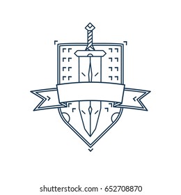 Vector outline swords and shield logo