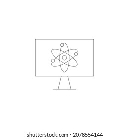 Vector outline symbol suitable for internet pages, sites, stores, shops, social networks. Editable stroke. Line icon of isolated atoms on monitor of modern computer 


