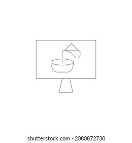 Vector outline symbol suitable for internet pages, sites, stores, shops, social networks. Editable stroke. Line icon of water pouring on monitor of modern computer 