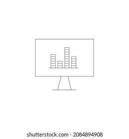 Vector outline symbol suitable for internet pages, sites, stores, shops, social networks. Editable stroke. Line icon of sound bar on monitor of modern computer 