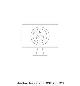 Vector outline symbol suitable for internet pages, sites, stores, shops, social networks. Editable stroke. Line icon of fire on prohibition sign on monitor of modern computer 