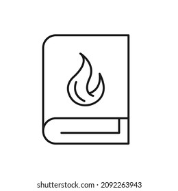 Vector outline symbol suitable for internet pages, sites, stores, shops, social networks. Editable stroke. Line icon of  flame on cover of book 
