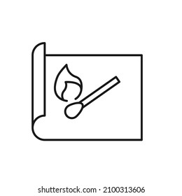 Símbolo de contorno vectorial adecuado para páginas de Internet, sitios, tiendas, tiendas, redes sociales. Trazo editable. Icono de línea de la llama sobre la coincidencia en un pedazo de papel 
