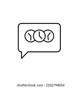 Símbolo de contorno vectorial adecuado para páginas de Internet, sitios, tiendas, tiendas, redes sociales. Trazo editable. Icono de línea de relojes en la burbuja de voz 