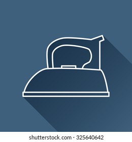 Vector outline tailor iron icon on dark blue background with long shadow 