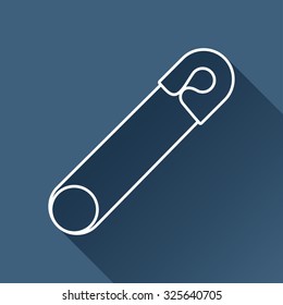 Vector outline tailor pin icon on dark blue background with long shadow 