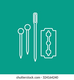 Vector outline tailor pins needle blade icon on color background 