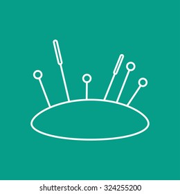 Vector outline tailor pins and needles icon on color background 