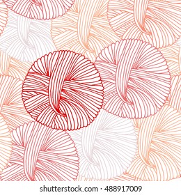 Vector outline tailor ravel ball of yarn for knitting. Seamless background needlework, handmade