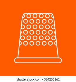 Vector outline tailor thimble for finger icon on color background 