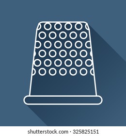 Vector outline tailor thimble for finger icon on dark blue background with long shadow 