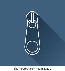 Vector outline tailor zipper icon on dark blue background with long shadow 