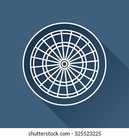 Vector outline target icon on dark blue background with long shadow 