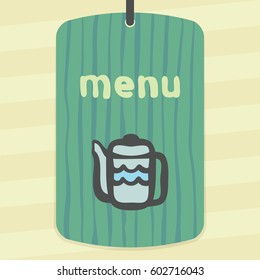 Vector outline teapot icon on label with hand drawn striped background. Elements for mobile concepts and web apps. Modern infographic logo and pictogram.