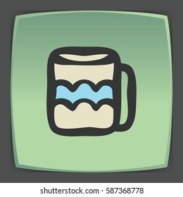 Vector outline tee or coffee cup icon on green flat square plate. Elements for mobile concepts and web apps. Modern infographic logo and pictogram.