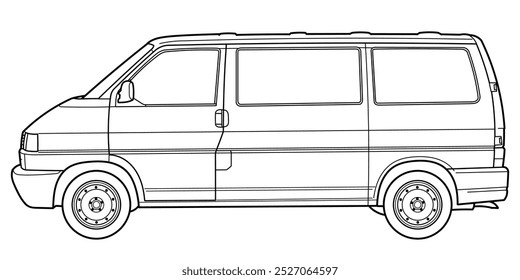 an vector outline template for car branding and advertising. Light commercial van. Delivery truck template. Blank commercial truck. Rear side view.