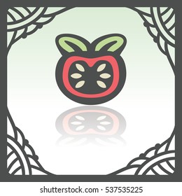 Vector outline tomato slice food icon in hand drawn frame. Elements for mobile concepts and web apps. Modern infographic logo and pictogram.