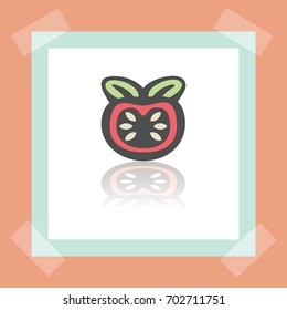 Vector outline tomato slice food icon on white sticker. Elements for mobile concepts and web apps. Modern infographic logo and pictogram.