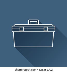 Vector outline toolkit icon on dark blue background with long shadow . Industrial equipment 