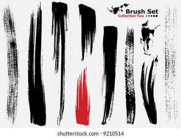 Vector outline traces of customizable organic paint brushes (strokes) in different shapes and styles, highly detailed. Grouped individually, easily editable. Collection set number 2.