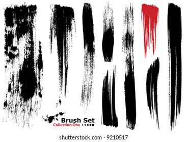 Vector outline traces of customizable organic paint brushes (strokes) in different shapes and styles, highly detailed. Grouped individually, easily editable. Collection set number 1.