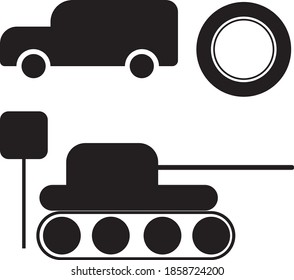 Vector outline transport silhouette tank road sign vehicle wheel tire