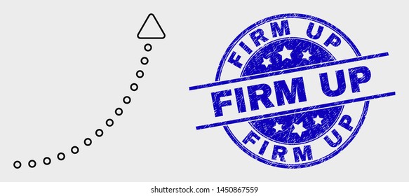 Vector outline up trend arrow pictogram and Firm Up seal stamp. Blue round distress stamp with Firm Up message. Black isolated up trend arrow pictogram in outline style.