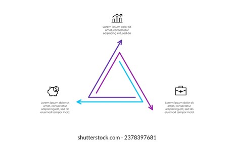 Vector outline triangle infographic cycle diagram with 3 options, steps, parts or processes
