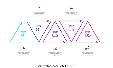 Vector outline triangles with 5 steps or options. Concept of timeline business development process