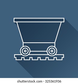 Vector outline trolley icon on dark blue background with long shadow 