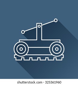 Vector outline trolley icon on dark blue background with long shadow 