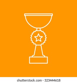 Vector outline trophy goblet icon on color background . Winner award 