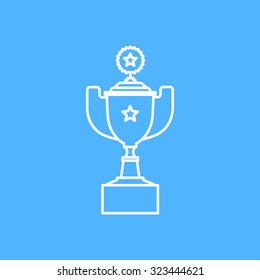 Vector outline trophy goblet icon on color background . Winner award 