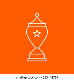 Vector outline trophy goblet icon on color background . Winner award 